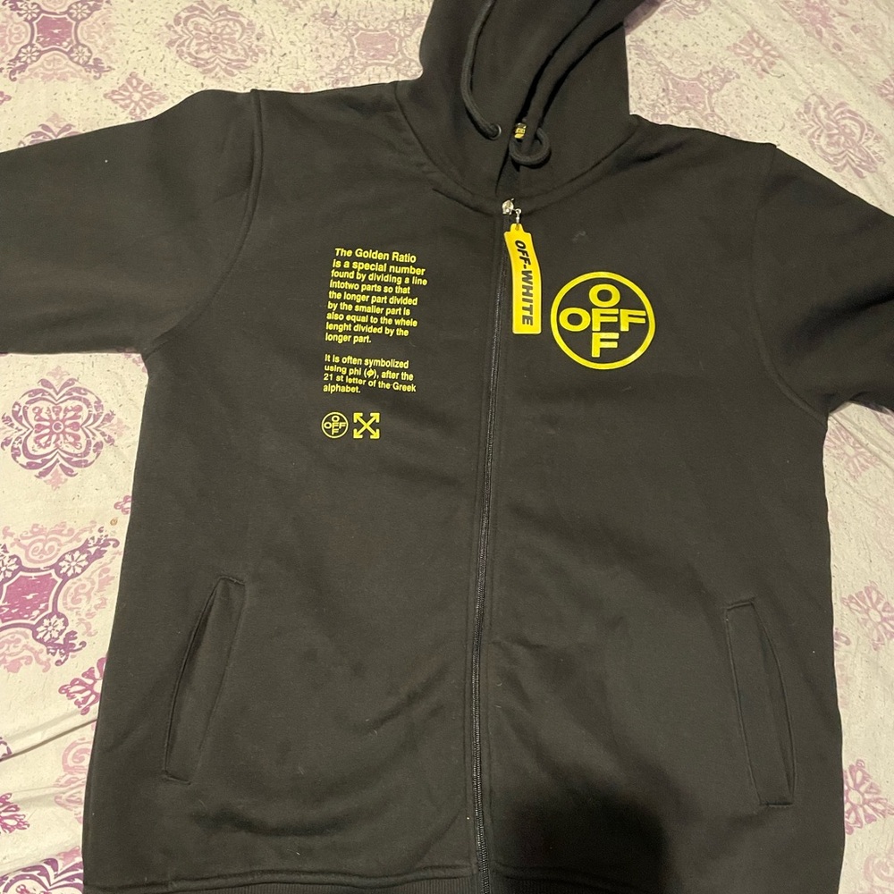 Off-White Mens Black and Yellow Zip-Up Hoodie